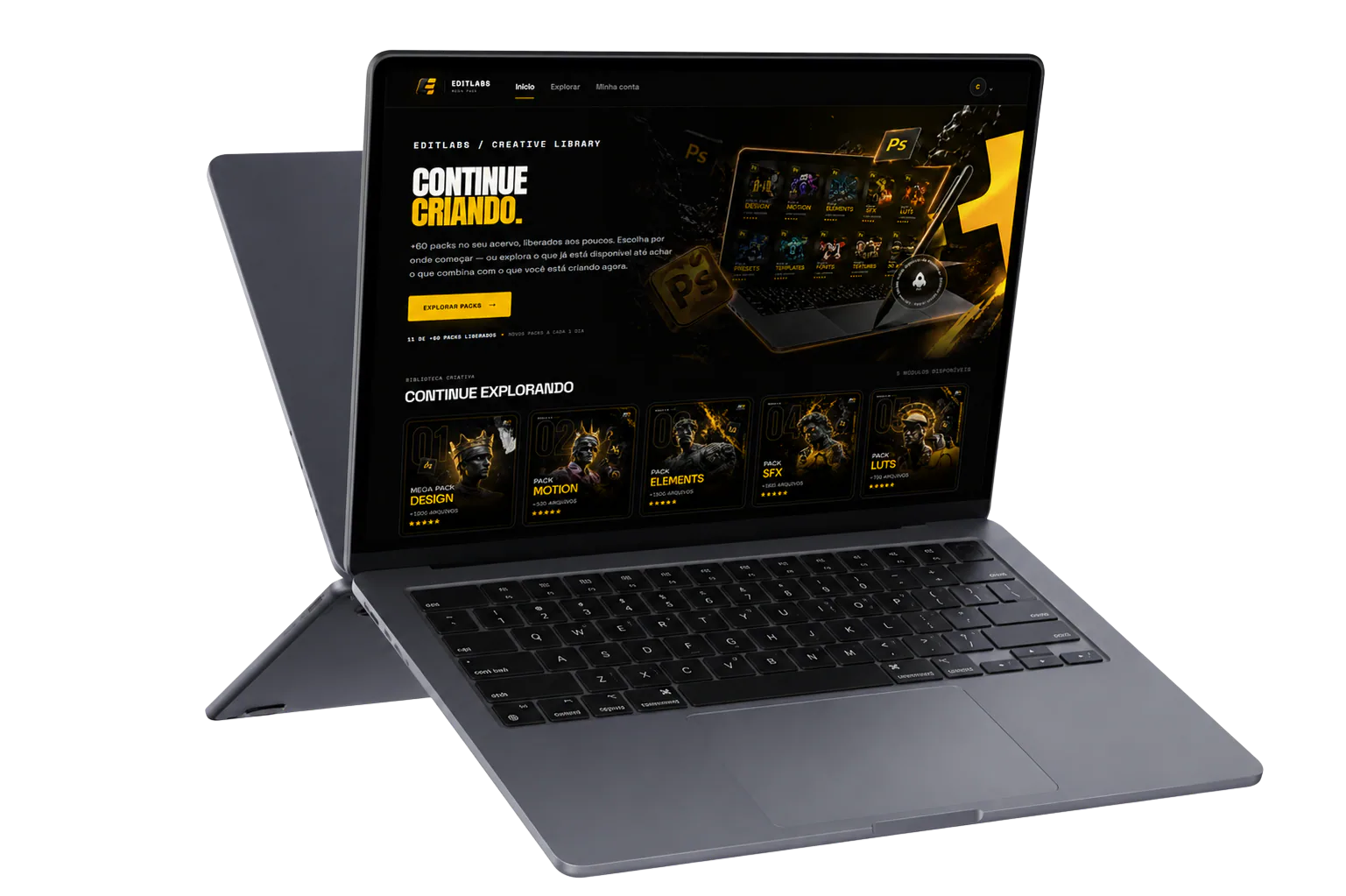 Área de membros EditLabs exibida em dois notebooks